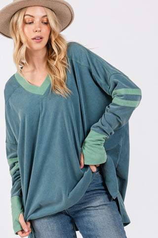 SAGE + FIG Mineral Wash Side Slit Contrast Top Trendsi