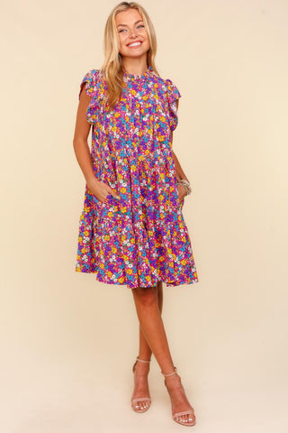 Haptics Frilled Mock Neck Ditsy Floral Dress Trendsi