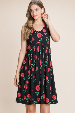 BOMBOM Floral Ruched Tank Dress Trendsi