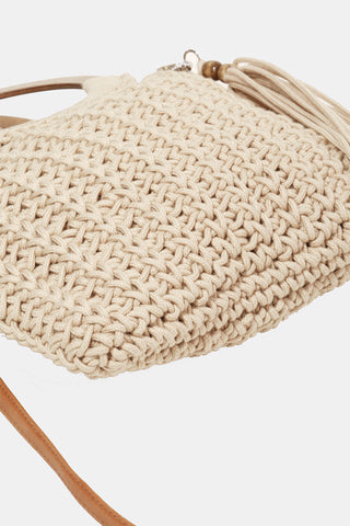 Fame Crochet Knit Convertible Tote Bag with Tassel Trendsi