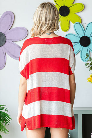 First Love Full Size USA Flag Drop Shoulder Knit Top Trendsi