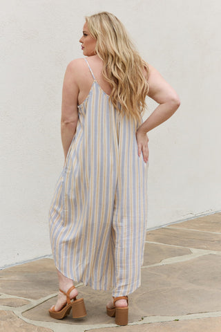 HEYSON Full Size Multi Colored Striped Jumpsuit with Pockets Trendsi