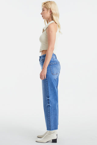 BAYEAS Full Size Raw Hem High Waist Wide Leg Jeans Trendsi