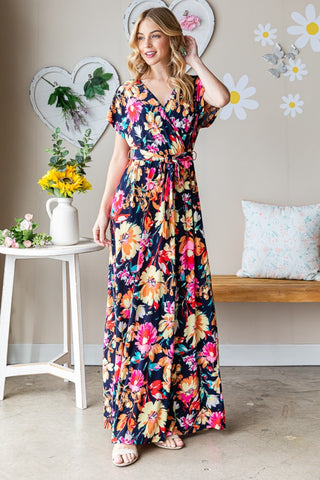 Heimish Full Size Floral Surplice Tie Waist Maxi Dress Trendsi