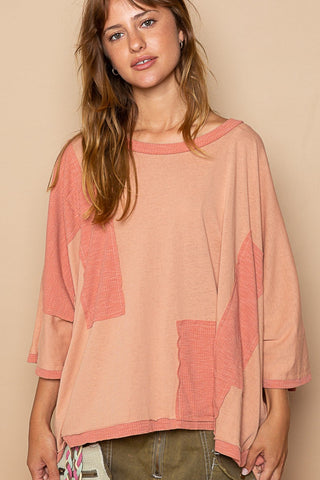 POL Frayed Edge Patchwork Oversized T-Shirt Trendsi