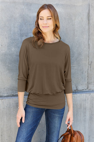 Basic Bae Full Size Round Neck Batwing Sleeve Top Trendsi