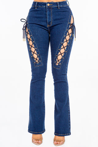 American Bazi High Rise Lace Up Jeans Trendsi