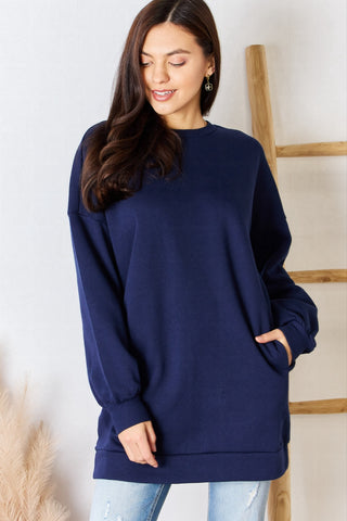 Zenana Oversized Round Neck Long Sleeve Sweatshirt Trendsi