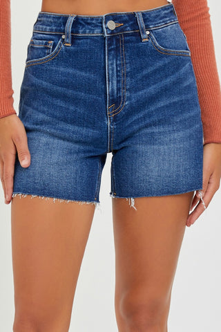 RISEN High Waist Side Slit Denim Shorts Trendsi