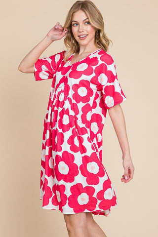 BOMBOM Flower Print Ruched Dress Trendsi