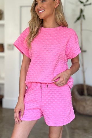 Double Take Full Size Texture T-Shirt and Shorts Set Trendsi