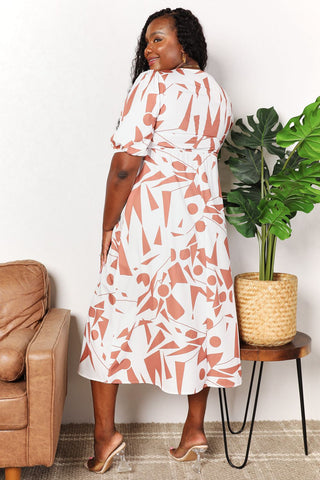 Printed Surplice Balloon Sleeve Dress Trendsi