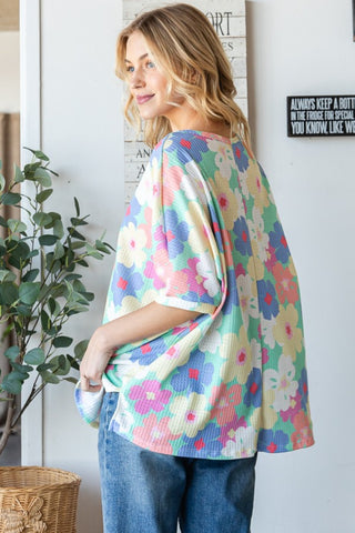 HOPELY Floral Waffle Oversized T-Shirt Trendsi