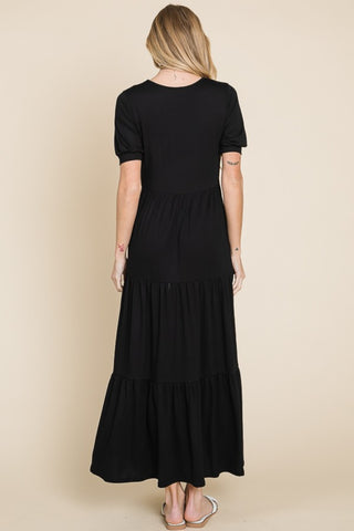 BOMBOM Short Sleeve Tiered Maxi Dress Trendsi