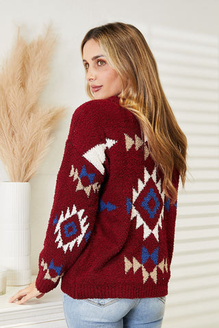 HEYSON Full Size Aztec Soft Fuzzy Sweater Trendsi