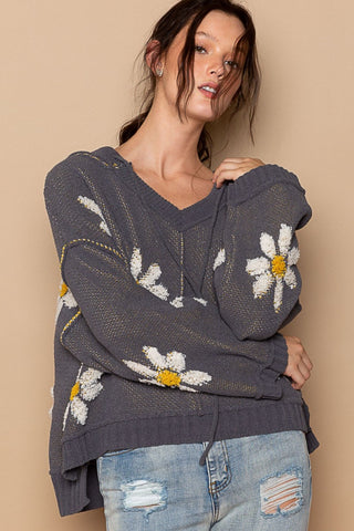 POL Floral Pattern Hooded High-Low Sweater Trendsi