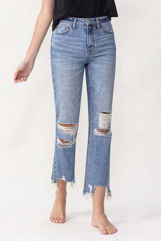 Lovervet High Rise Distressed Straight Jeans Trendsi