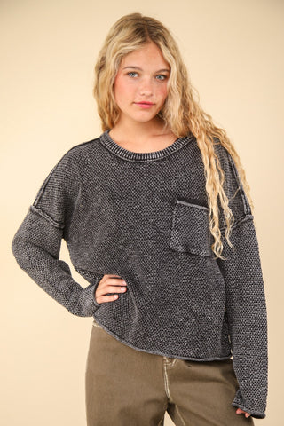 VERY J Mineral Washed Exposed Seam Sweater Trendsi