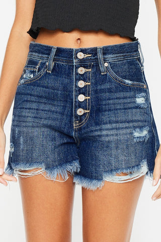 Kancan Raw Hem Button-Fly Denim Shorts Trendsi