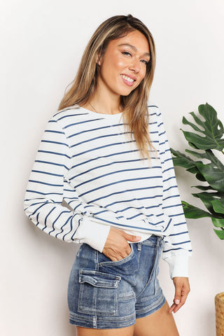 Double Take Striped Long Sleeve Round Neck Top Trendsi