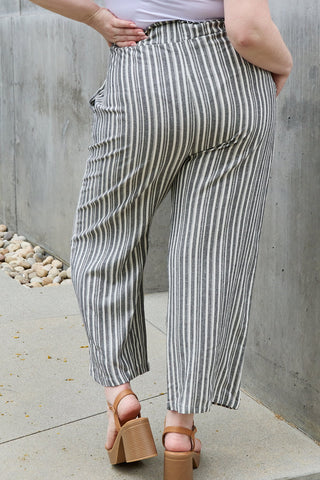 Heimish Find Your Path Full Size Paperbag Waist Striped Culotte Pants Trendsi