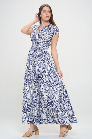 RENEE C Printed Smocked Waist Maxi Dress Trendsi