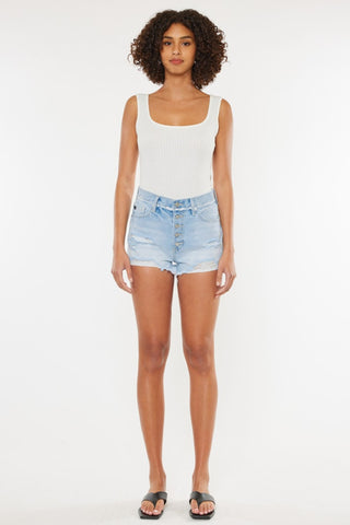 Kancan Distressed Button Fly Denim Shorts Trendsi