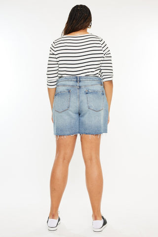 Kancan Full Size Raw Hem High Waist Denim Shorts Trendsi