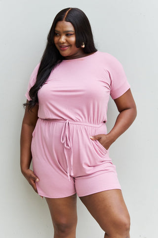 Zenana Chilled Out Full Size Short Sleeve Romper in Light Carnation Pink Trendsi