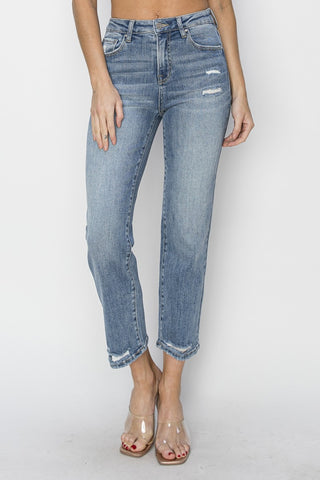 RISEN Full Size High Waist Distressed Cropped Jeans Trendsi