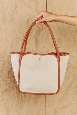 Fame Beach Chic Faux Leather Trim Tote Bag in Ochre Trendsi