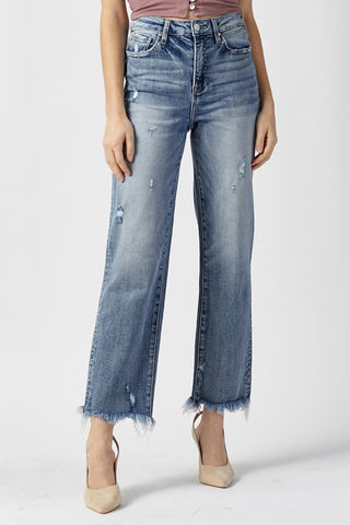 RISEN High Waist Raw Hem Straight Jeans Trendsi