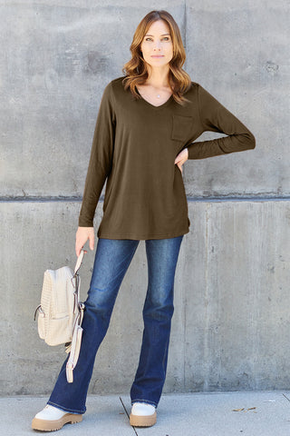 Basic Bae Full Size V-Neck Long Sleeve Top Trendsi