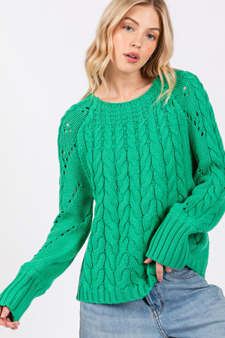 SAGE + FIG Cable-Knit Long Sleeve Sweater Trendsi