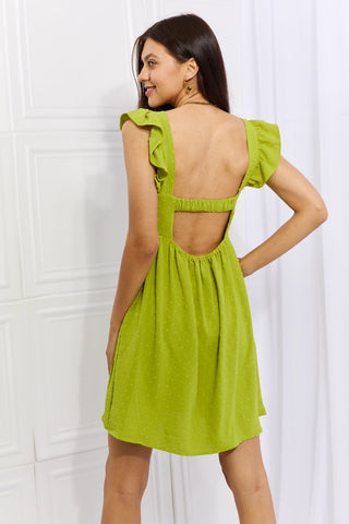 Culture Code Sunny Days Full Size Empire Line Ruffle Sleeve Dress in Lime Trendsi