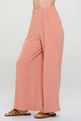 RENEE C Linen Wide Leg Pants with Pockets Trendsi