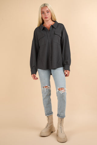 VERY J Button Down Textured Knit Shacket Trendsi