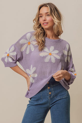 BiBi Floral Pattern Slit Sweater Trendsi