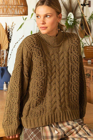 POL Mock Neck Cable Knit Sweater Trendsi