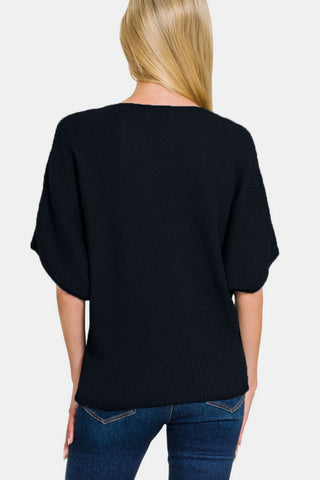 Zenana V-Neck Short Sleeve Dolman Sweater Trendsi