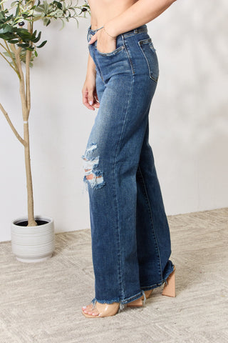 Judy Blue Full Size High Waist 90's Distressed Straight Jeans Trendsi