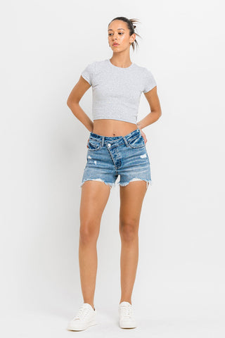 Lovervet Stepped Waist Raw Hem Denim Shorts Trendsi