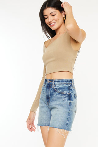 Kancan Full Size Raw Hem High Waist Denim Shorts Trendsi