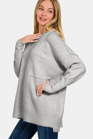 Zenana High-Low Hem Drop Shoulder Sweater Trendsi