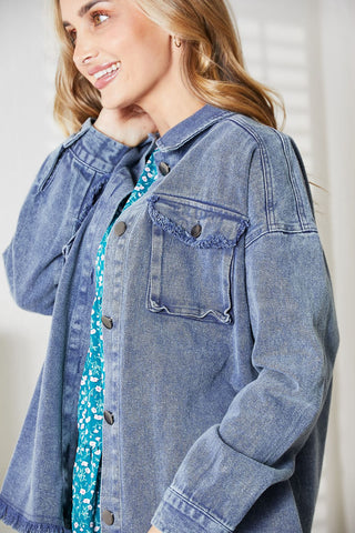 HEYSON Full Size Mineral-Washed Button-Down Denim Jacket Trendsi