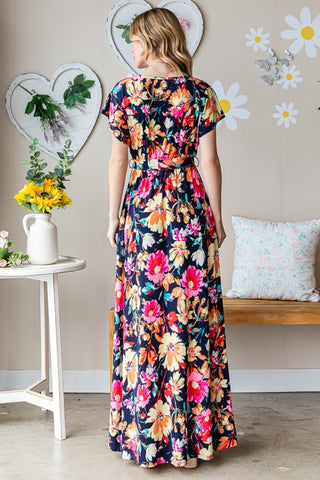 Heimish Full Size Floral Surplice Tie Waist Maxi Dress Trendsi