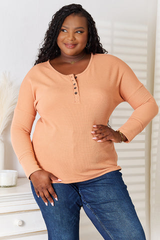 Basic Bae Half Button Long Sleeve Top Trendsi