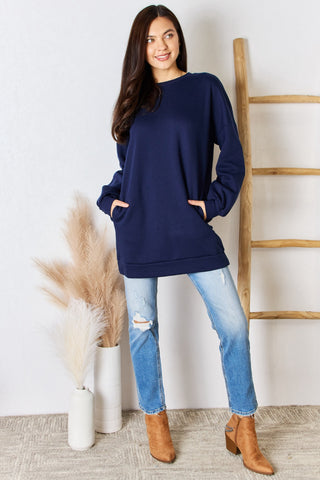 Zenana Oversized Round Neck Long Sleeve Sweatshirt Trendsi