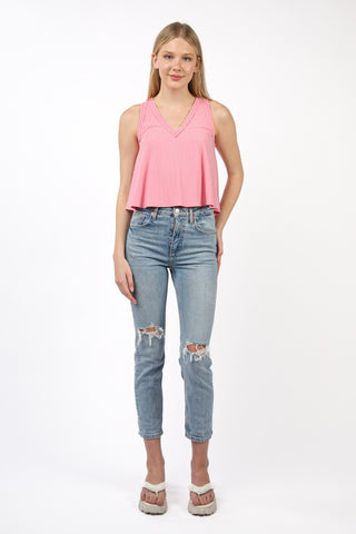 VERY J V-Neck Knit Swing Cropped Tank Trendsi