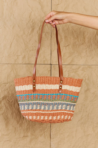 Fame By The Sand Straw Braided Striped Tote Bag Trendsi